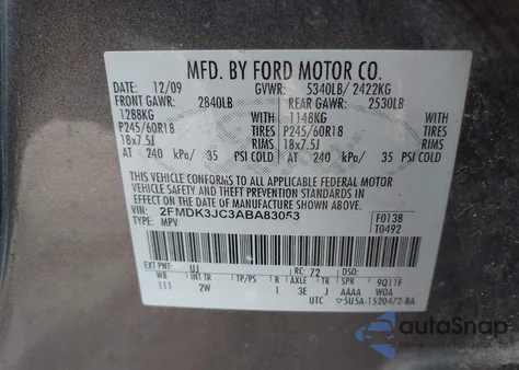2010 Ford Edge Sel from USA, damaged, VIN 2FMDK3JC3ABA83053